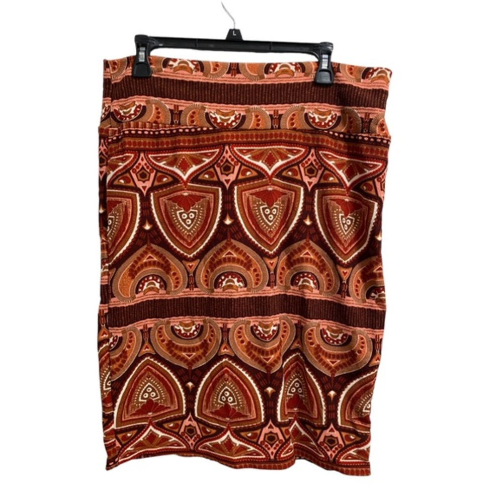 LuLaRoe Skirt size XL‎ Browns, peach, white, rust, and burgundy Patterned